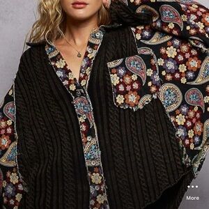 POL Mineral Wash Black Cable Knit Cardigan